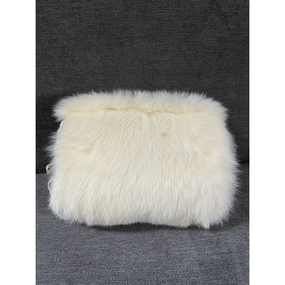 Vintage Fur Hand Muff ~ Real White Rabbit Fur ~ 9 Inch Soft Warmer with Handle